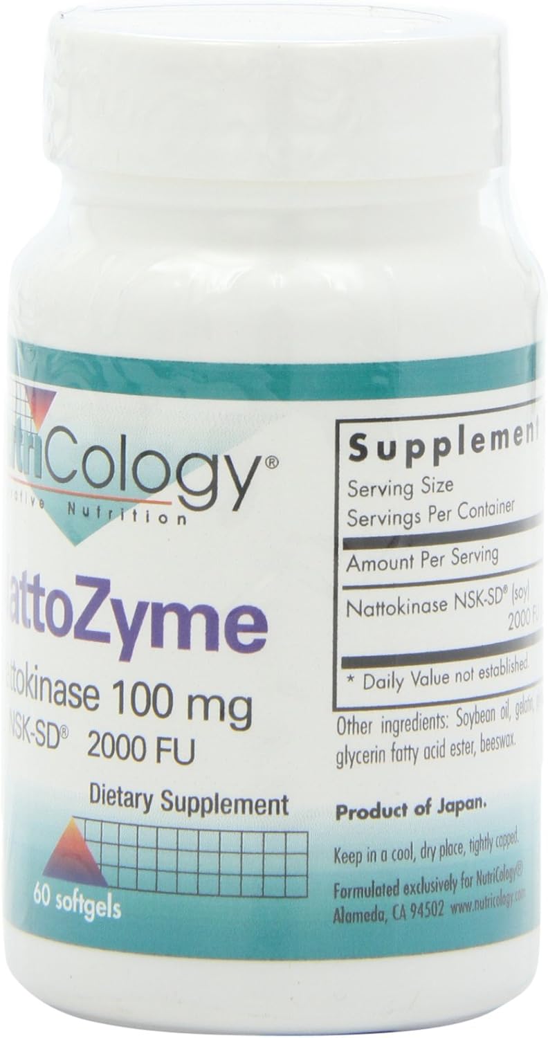 NutriCology NattoZyme Nattokinase Supplement 100mg - Heart Health Formula for Men and Women - 60 Vegetarian Softgels