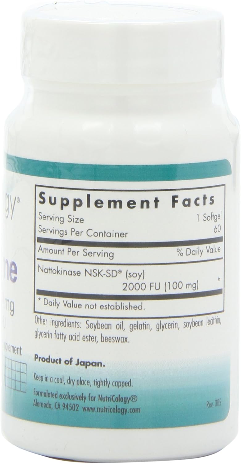 NutriCology NattoZyme Nattokinase Supplement 100mg - Heart Health Formula for Men and Women - 60 Vegetarian Softgels