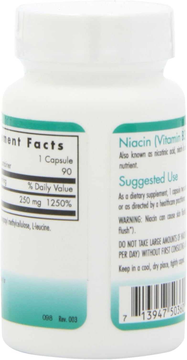 Nutricology Niacin Supplement 250mg - Flush-Free Vitamin B3 for Men & Women - Nicotinic Acid NAD Capsules - 90 Count