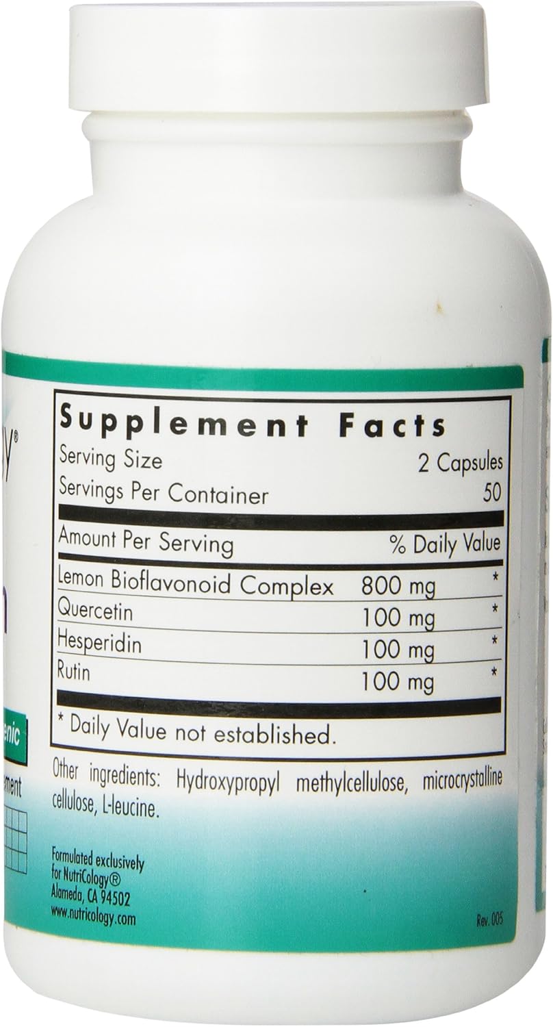 Nutricology Quercetin Bioflavonoids - Lemon Bioflavonoid Complex with Rutin, Citrus Extract, Hesperidin - 100 Vegetarian Capsules