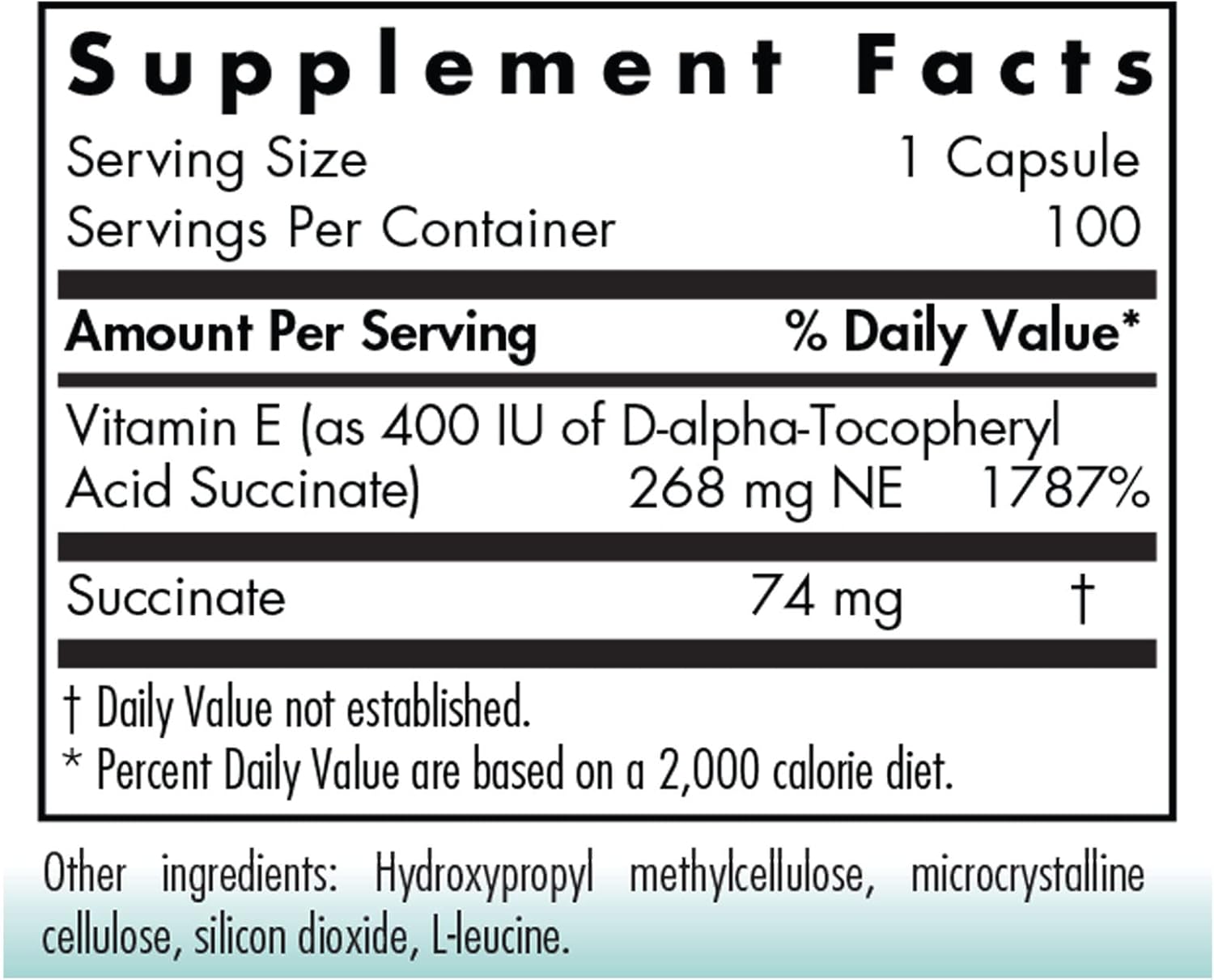 Nutricology Vitamin E Succinate Supplement 400 IU D-Alpha-Tocopheryl Antioxidant Capsules - 100ct