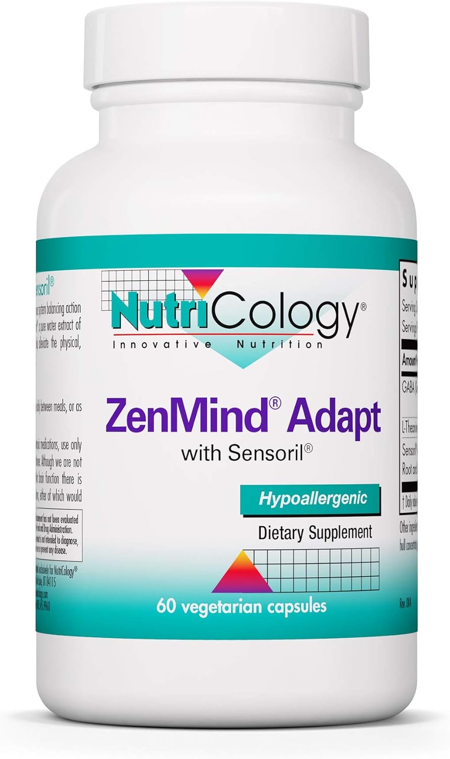 Nutricology Zen Adapt Supplement - Stress Support with Sensoril Ashwagandha, GABA, L-Theanine - 60 Vegetarian Capsules