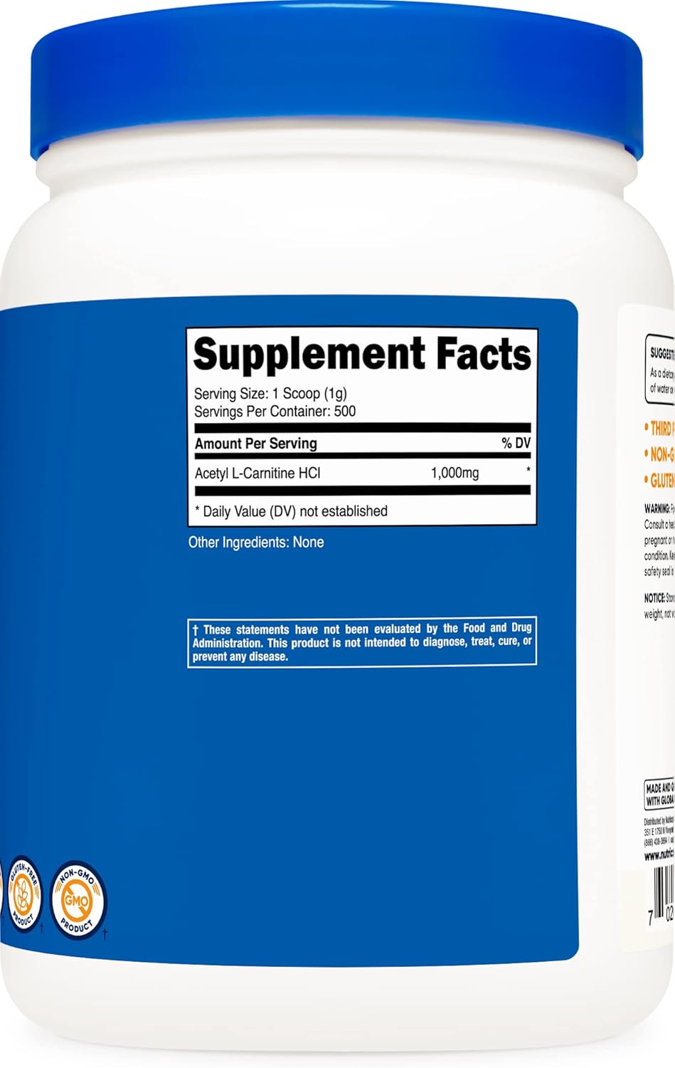Nutricost ALCAR Powder - 500g - 1000mg Per Serving - Pure Acetyl L-Carnitine Supplement