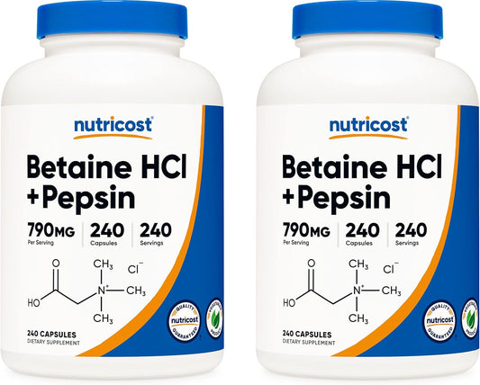 Nutricost Betaine HCl + Pepsin 790mg - 480 Capsules (2 Bottles) - Gluten Free & Non-GMO Supplement