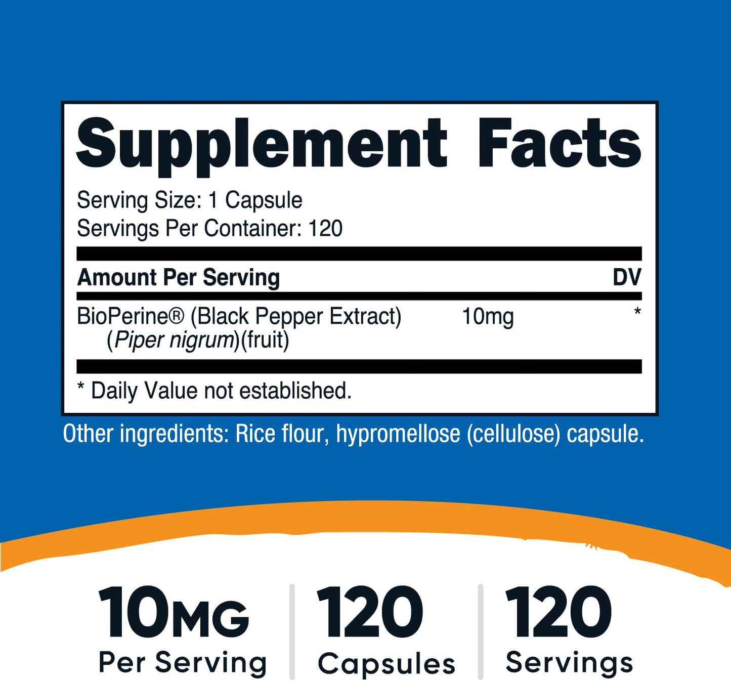 Nutricost Bioperine Capsules - 10mg Per Serving, 120 Count, Gluten-Free