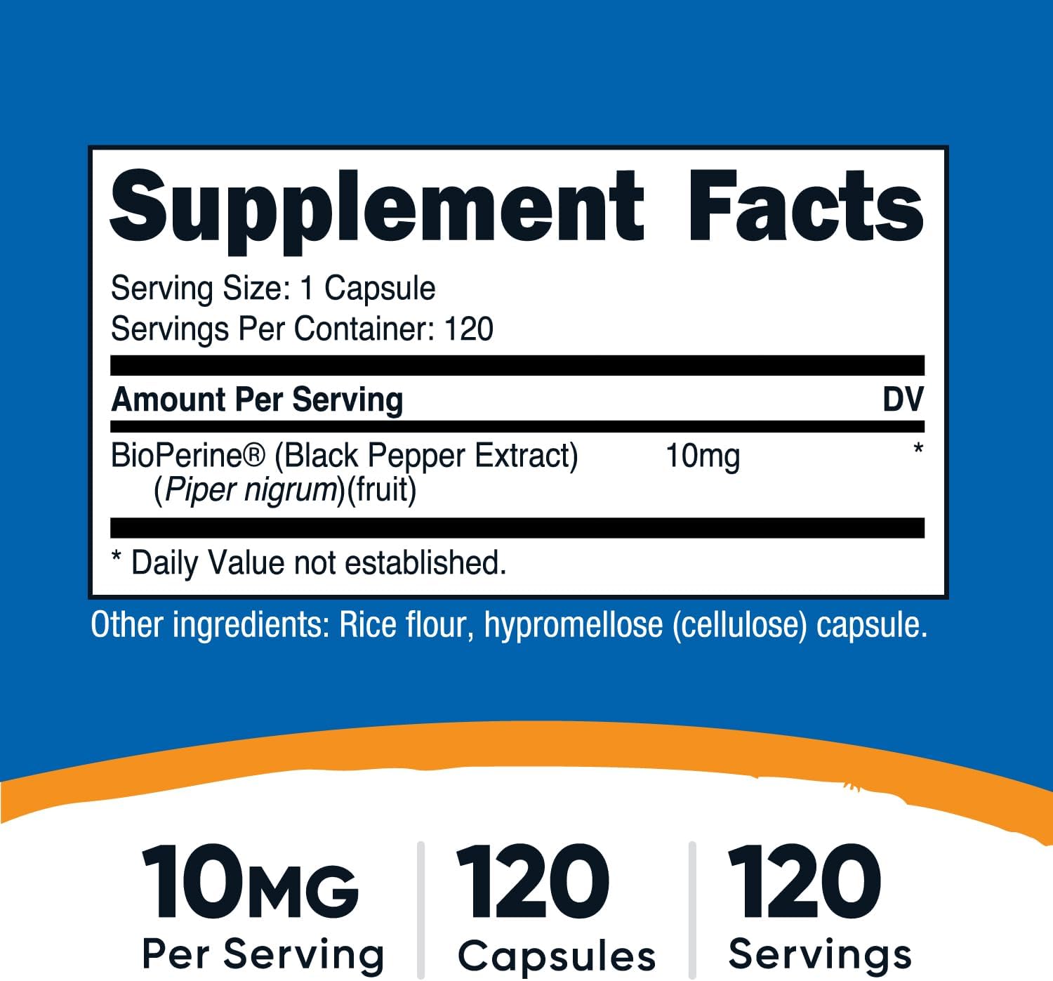 Nutricost Bioperine Capsules - 10mg Per Serving, 120 Count, Gluten-Free