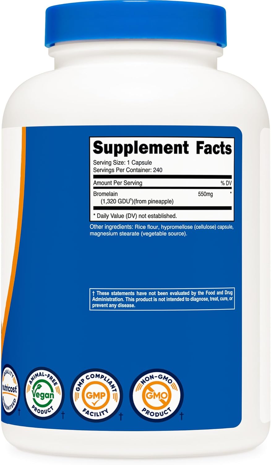 Nutricost Bromelain Capsules - 240 Capsules, 550 MG Per Serving, Vegan, Non-GMO, GMP Compliant