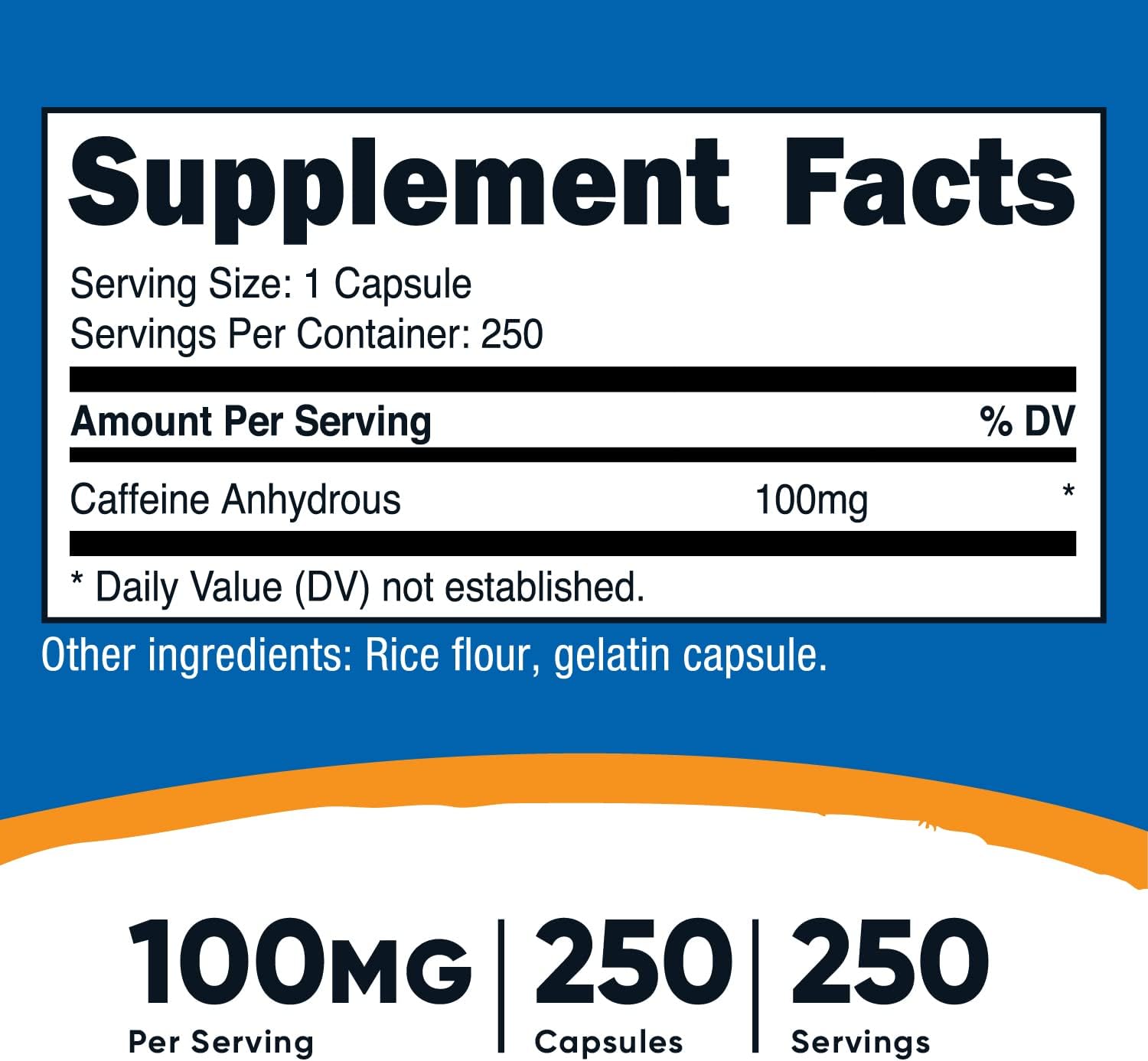 Nutricost Caffeine Pills 100mg, 250 Capsules x 3 - Energy Boost Supplement