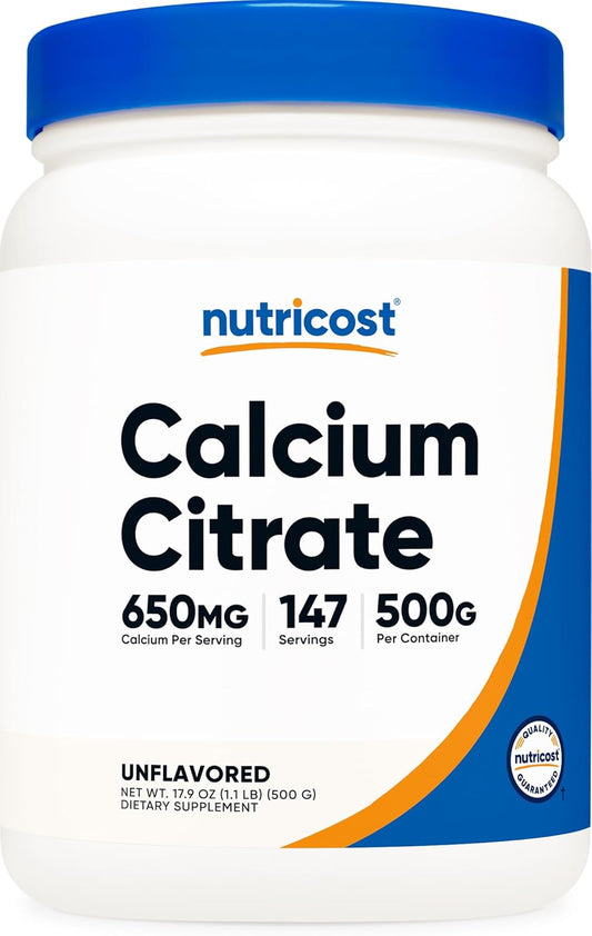 Nutricost Calcium Citrate Powder - 500g Unflavored Pure Calcium, No Fillers, Gluten Free