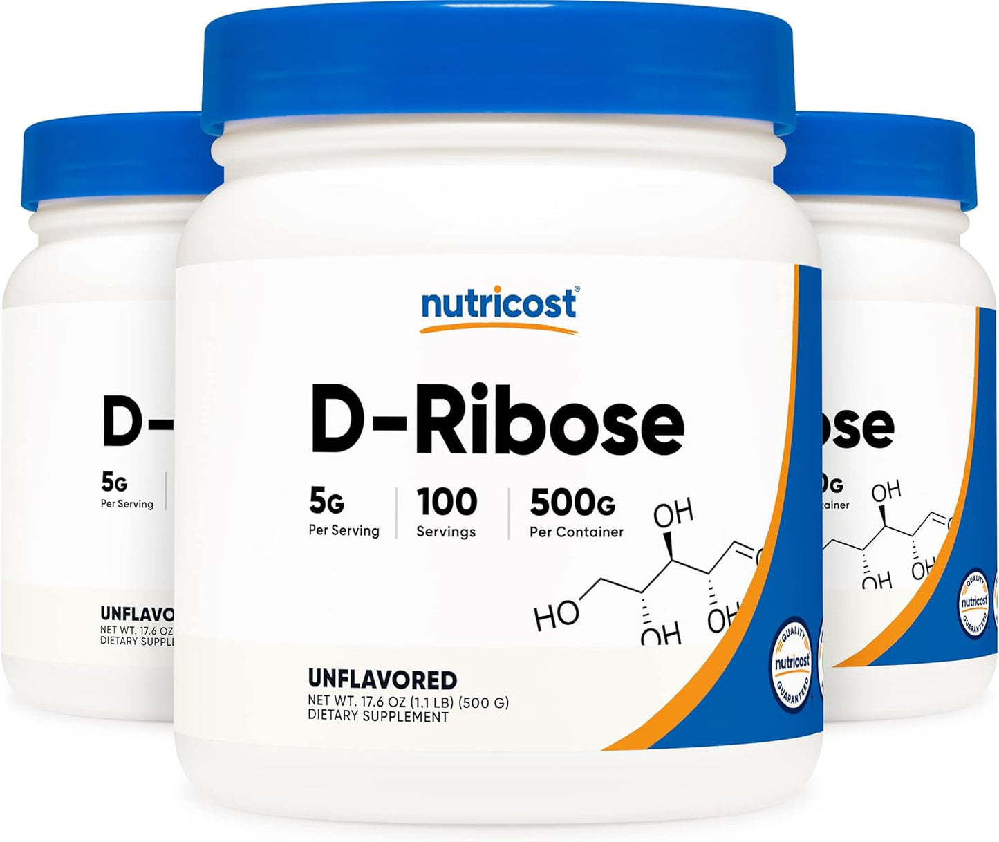 Nutricost D-Ribose Powder 500g - 5000mg Per Serving, Non-GMO (3 Pack)