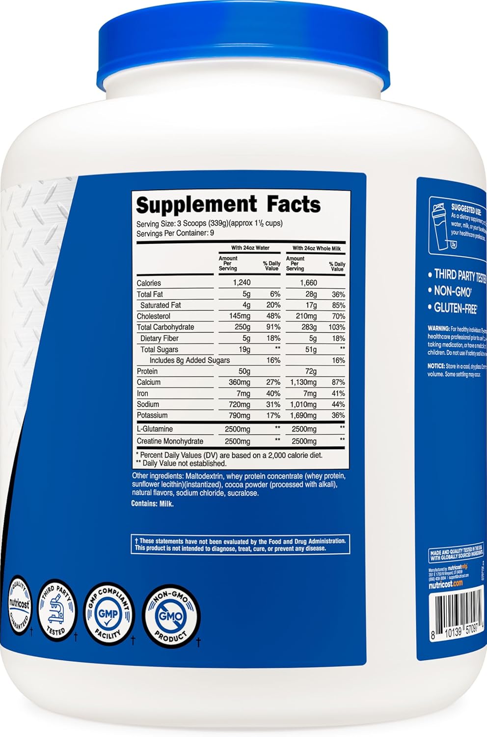 Nutricost Double Chocolate Mass Gainer Protein Powder - 6.7 LBS, 50g Protein Per Serving, Non-GMO & Gluten Free
