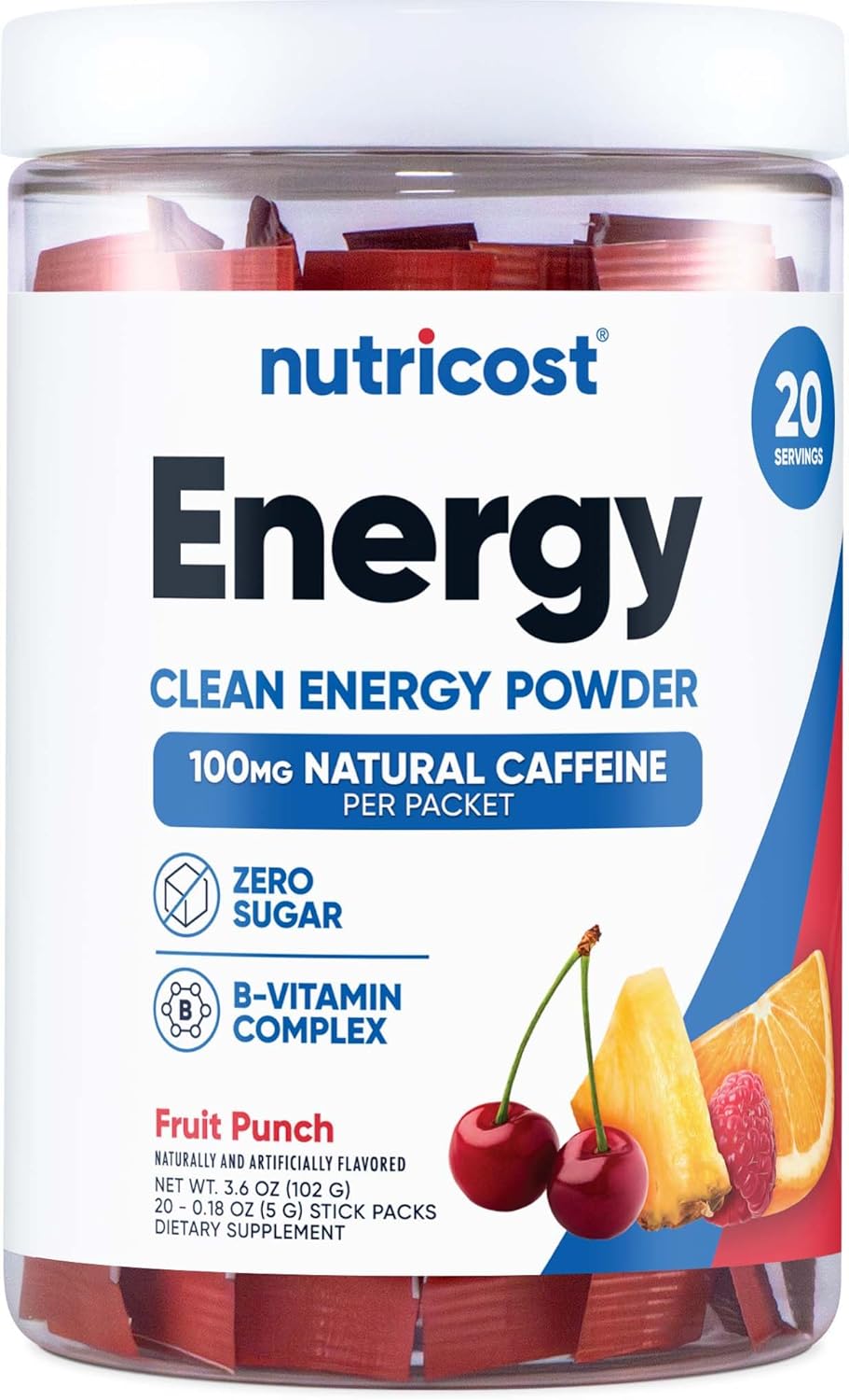 Nutricost Energy Complex Stickpack - 20 Servings, Fruit Punch Flavored, Gluten-Free and Non-GMO