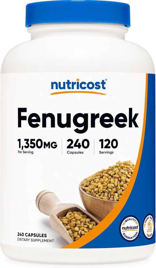 Nutricost Fenugreek Seed Capsules - 240 Count, 1350mg, Gluten-Free, Non-GMO, 675mg per Capsule