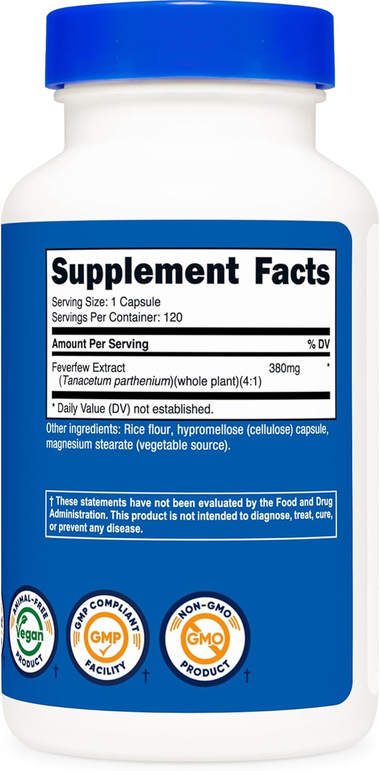 Nutricost Feverfew Capsules 380mg - 120 Count, Vegetarian, Non-GMO, Gluten-Free