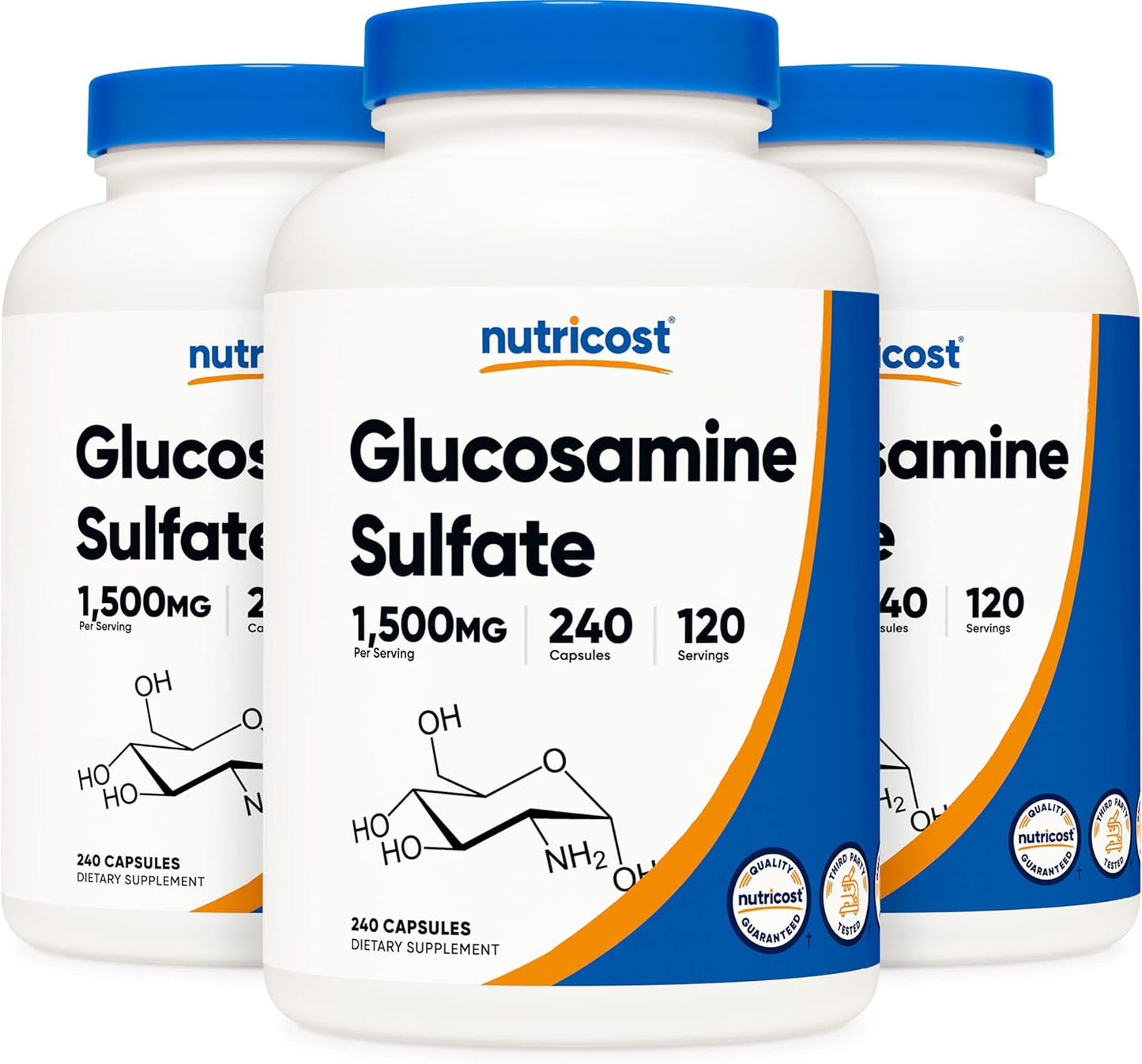 Nutricost Glucosamine Sulfate Capsules - 240 Count (3 Bottles) - 1500mg Per Serving - Joint Support Supplement