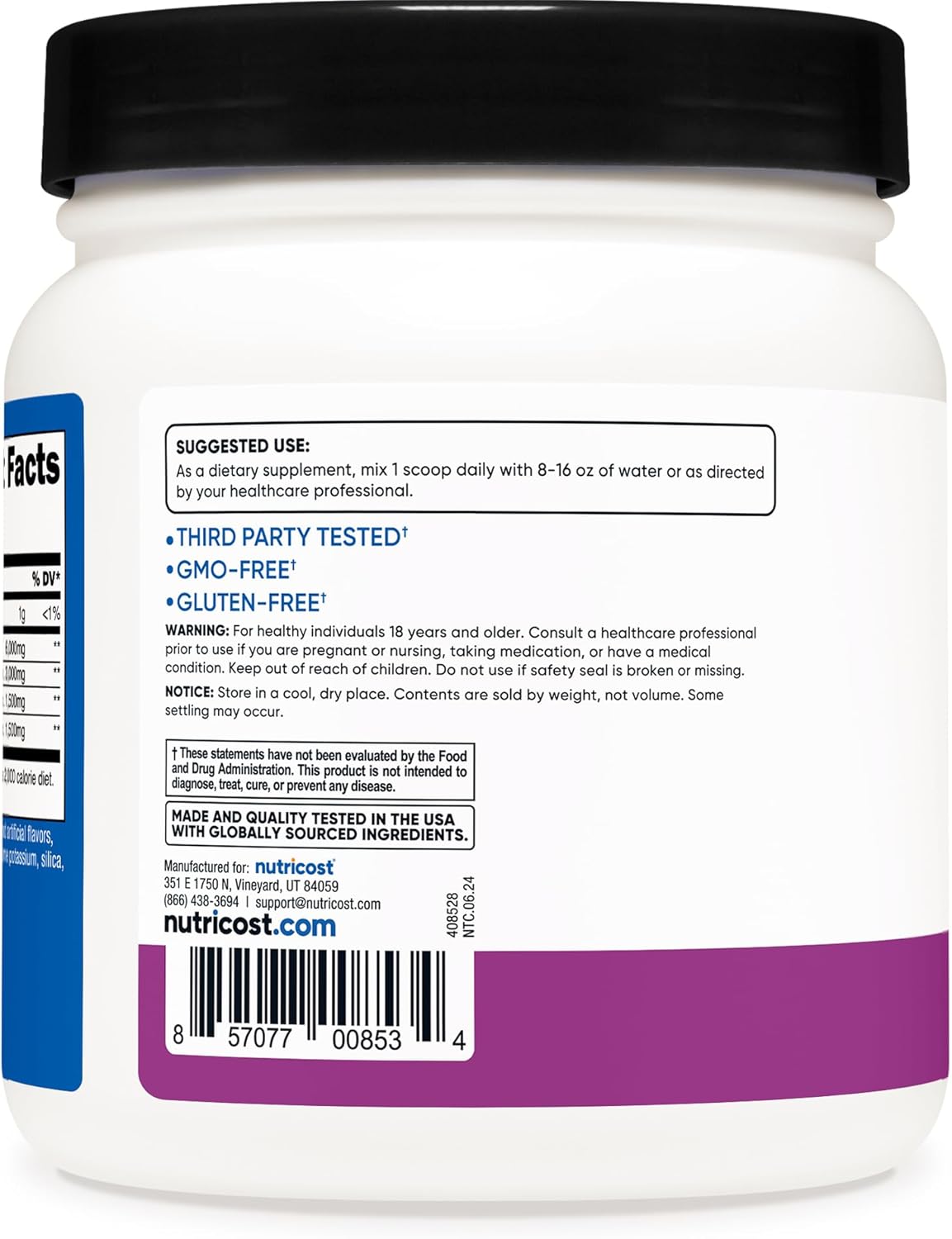 Nutricost Grape BCAA Powder - 60 Servings, Vegetarian, Non-GMO, Gluten Free, 2:1:1 Ratio - BoostGo Australia