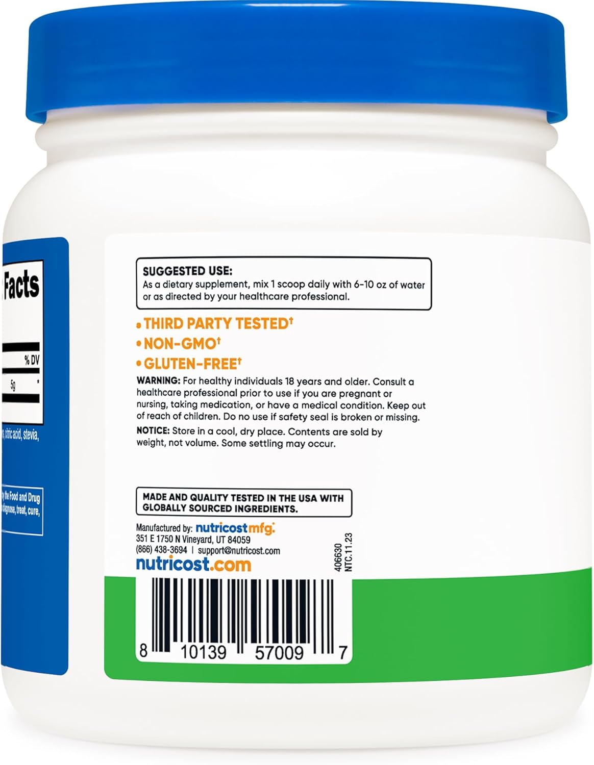 Nutricost Green Apple L-Glutamine Powder - 500g Gut Support Supplement, 5g per Serving, Sweetened with Stevia - Gluten Free, Non GMO