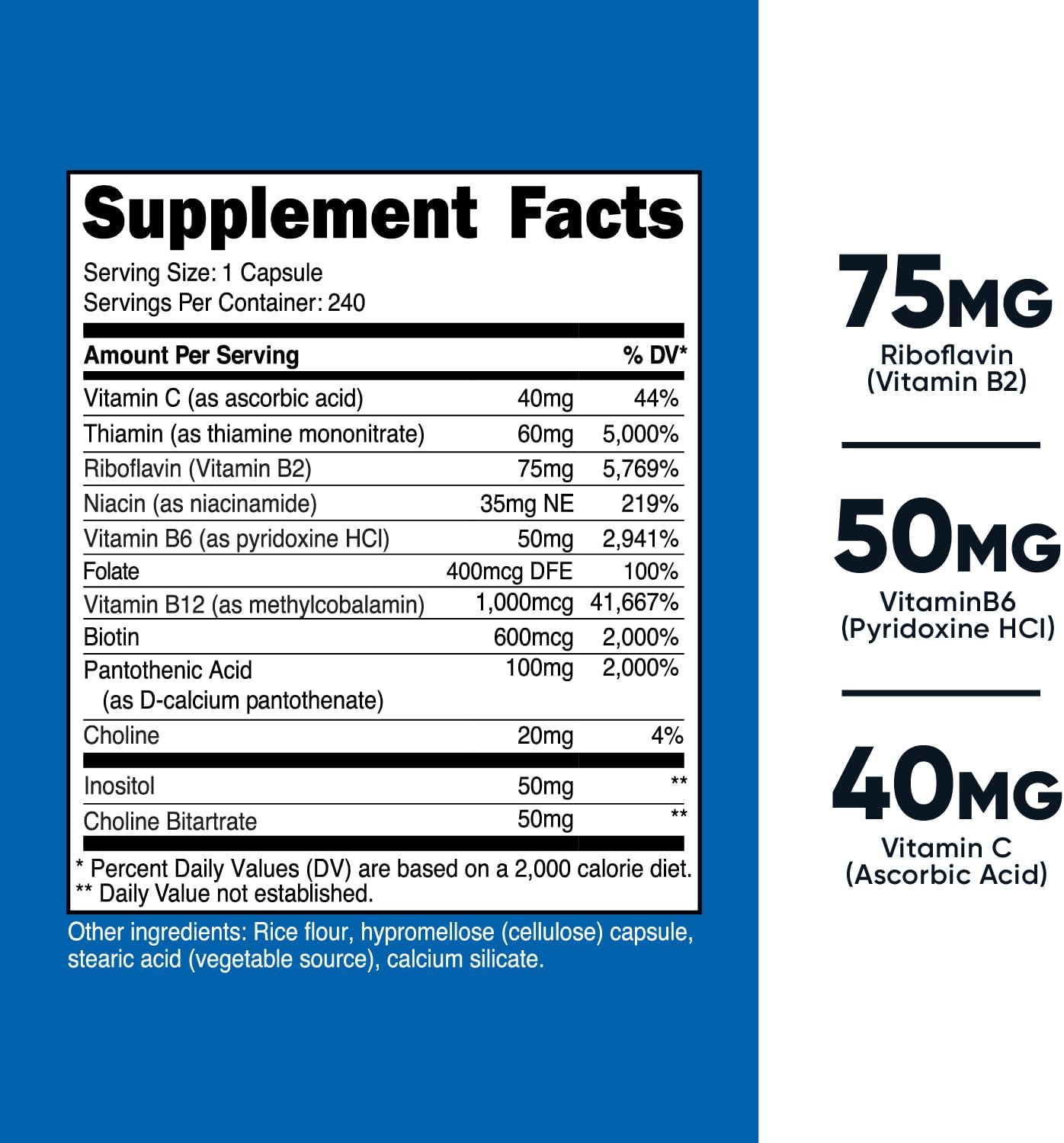 Nutricost High Potency Vitamin B Complex with Vitamin C - 462mg, 240 Capsules (3 Bottles)