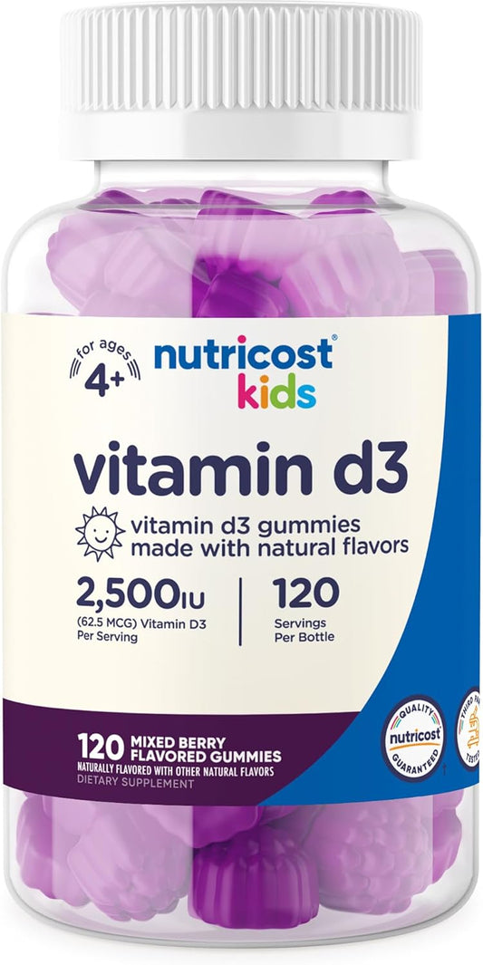 Nutricost Kids Vitamin D3 Gummies 2,500 IU (62.5mcg) - Mixed Berry Flavor, 120 Gummies - BoostGo Australia