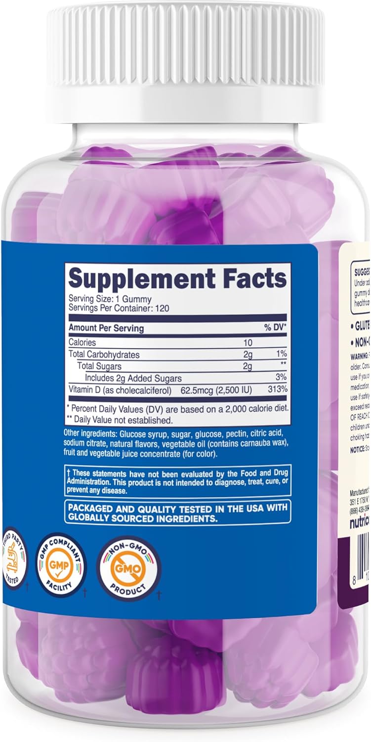 Nutricost Kids Vitamin D3 Gummies 2,500 IU (62.5mcg) - Mixed Berry Flavor, 120 Gummies - BoostGo Australia
