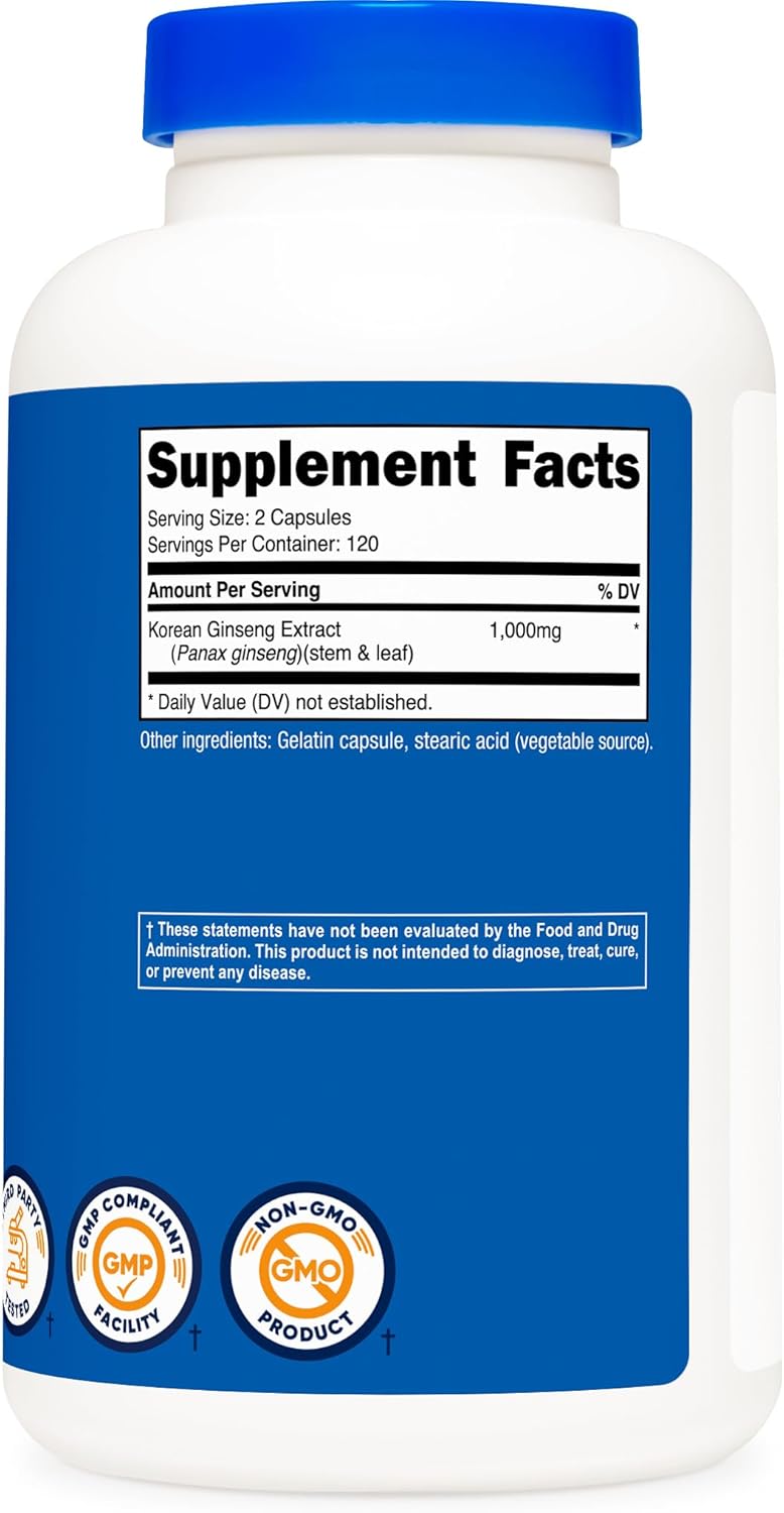 Nutricost Korean Panax Red Ginseng Capsules - 1000mg, 240 Count - Non-GMO & Gluten Free - 120 Servings of 500mg Per Capsule