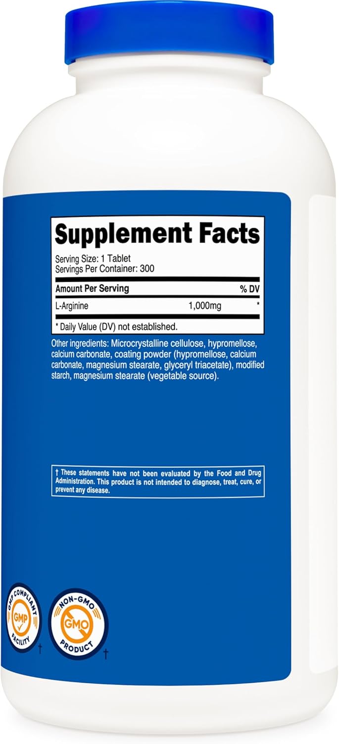 Nutricost L-Arginine 1000mg: High-Quality Amino Acid Tablets (300 Tablets)