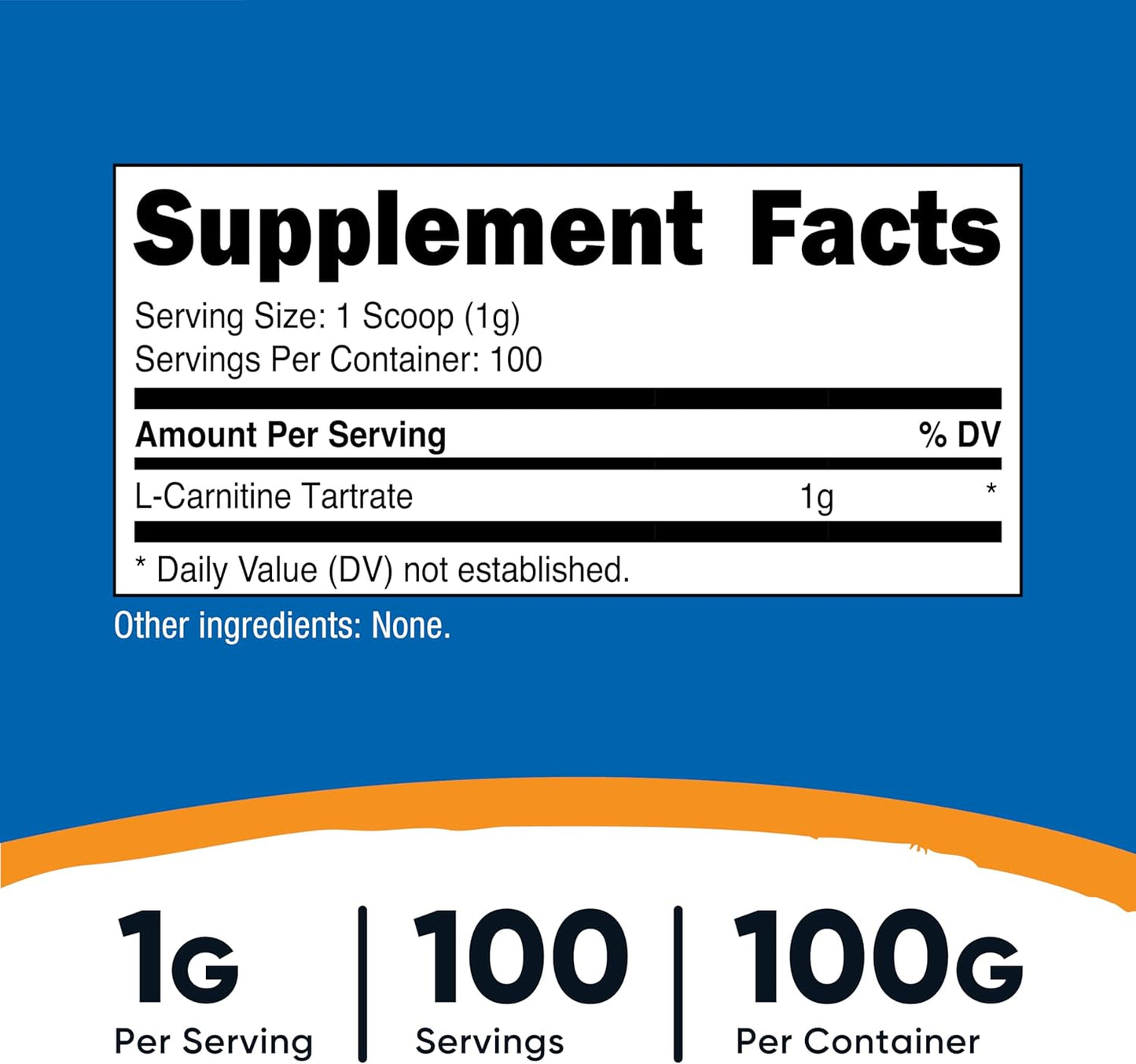 Nutricost L-Carnitine Tartrate Powder - 100g, 100 Servings, 1g per Serving