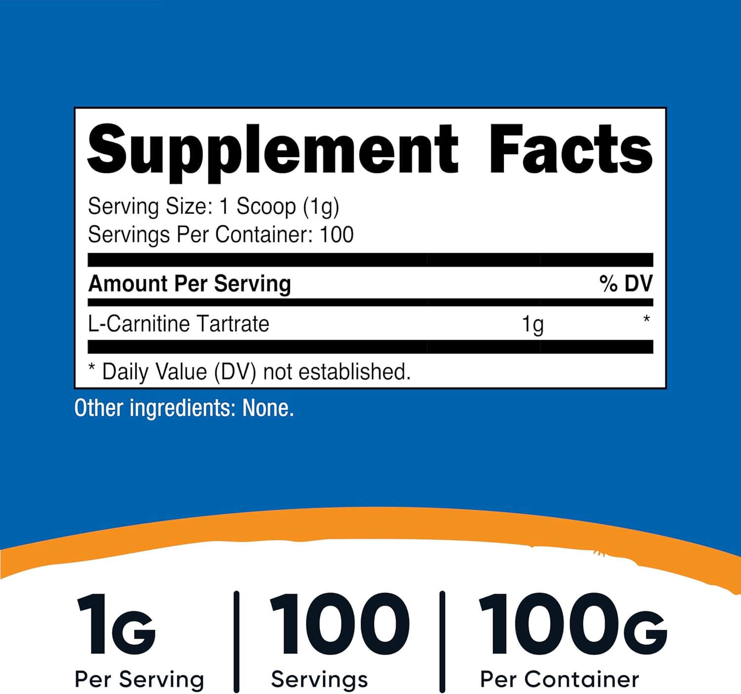 Nutricost L-Carnitine Tartrate Powder - 100g, 100 Servings, 1g per Serving