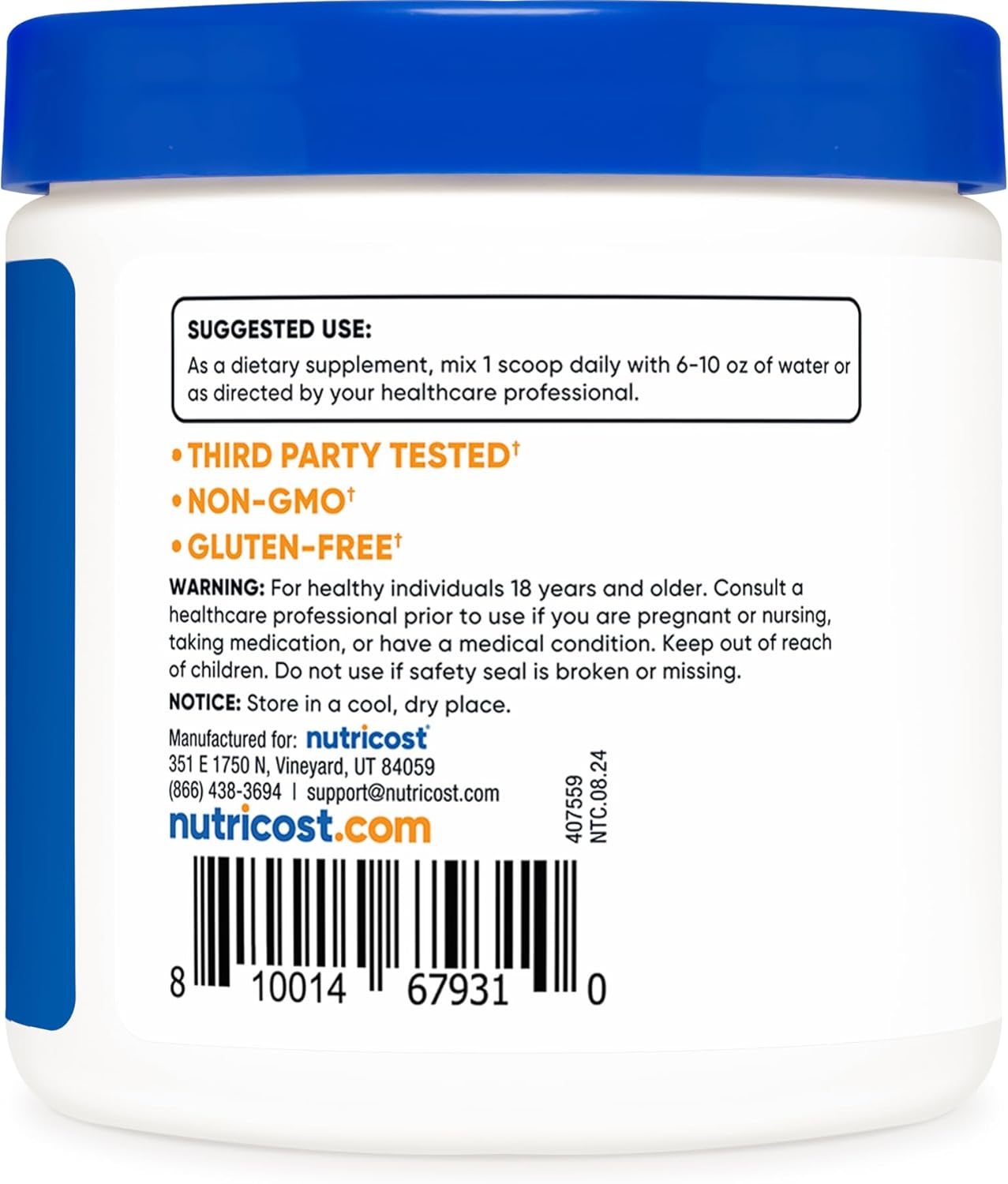 Nutricost L-Carnitine Tartrate Powder - 100g, 100 Servings, 1g per Serving