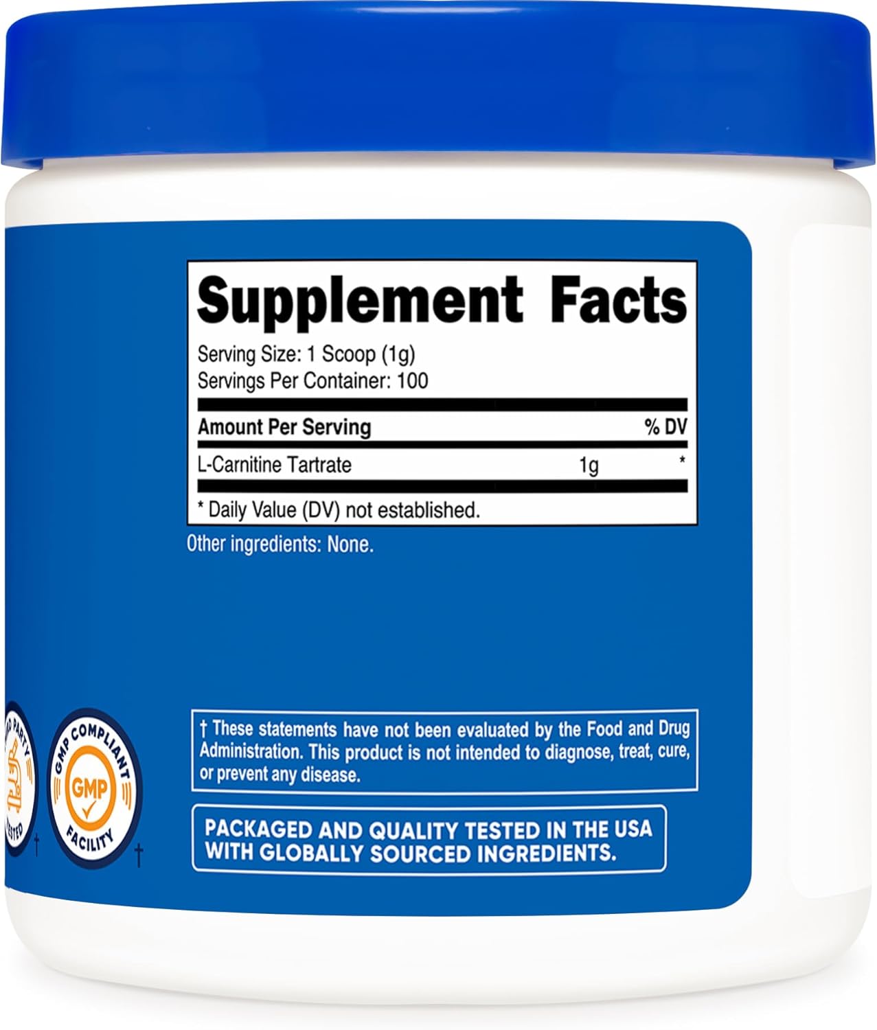 Nutricost L-Carnitine Tartrate Powder - 100g, 100 Servings, 1g per Serving