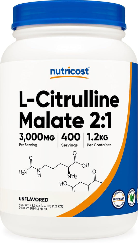 Nutricost L-Citrulline Malate Powder 2:1 Ratio - 1.2KG - Pure Amino Acid Supplement