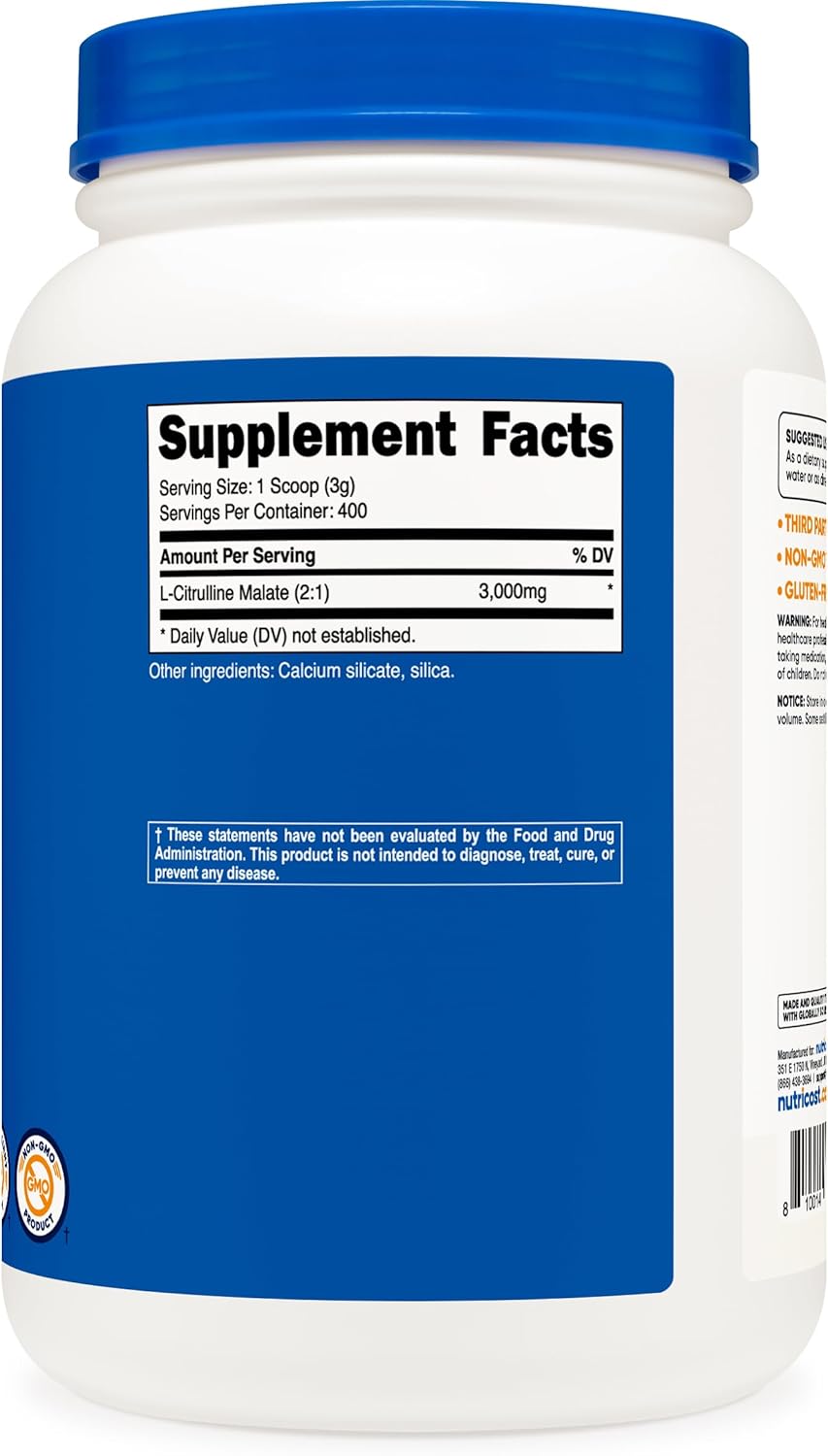 Nutricost L-Citrulline Malate Powder 2:1 Ratio - 1.2KG - Pure Amino Acid Supplement