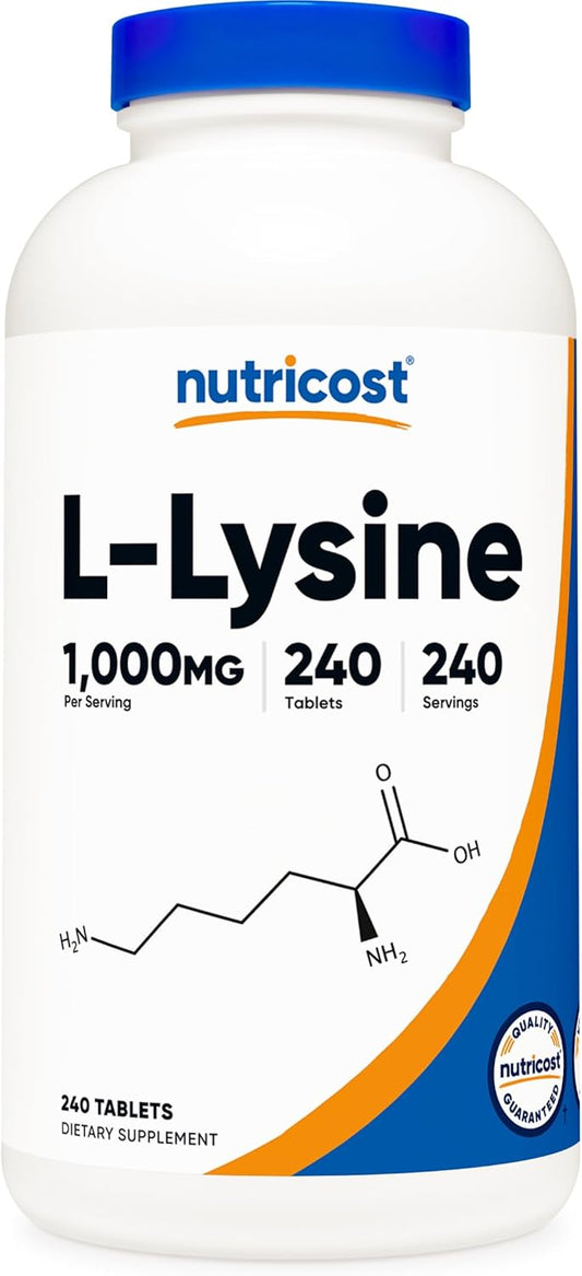 Nutricost L-Lysine 1000mg Tablets - 240 Count, Gluten-Free, Non-GMO, Vegetarian-Friendly