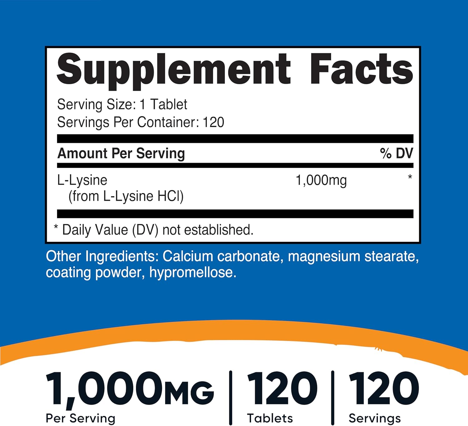 Nutricost L-Lysine 1000mg Tablets - Gluten Free, Non-GMO, Vegetarian-Friendly - 120 Count