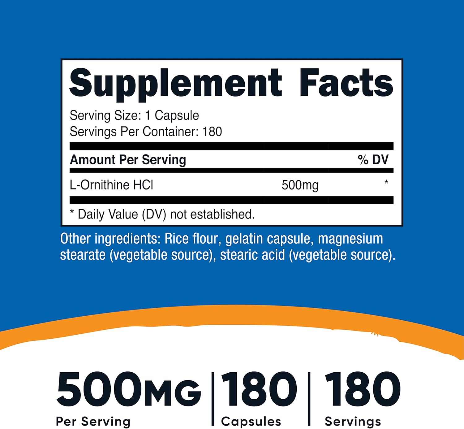 Nutricost L-Ornithine 500mg Supplement - Twin Pack of 180 Capsules
