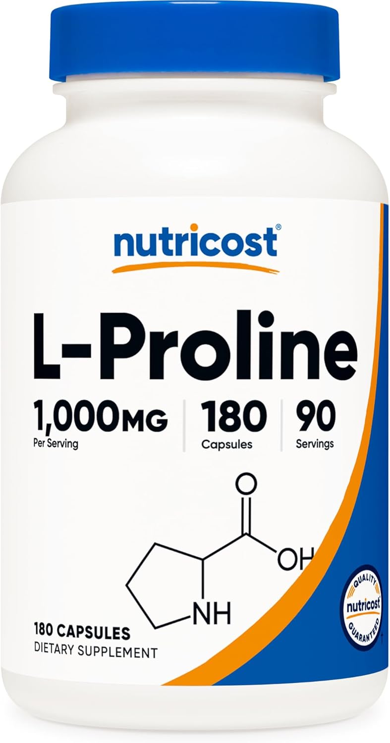 Nutricost L-Proline 1000mg Capsules - 180 Count (90 Servings), 500mg Per Capsule, Non-GMO, Gluten Free