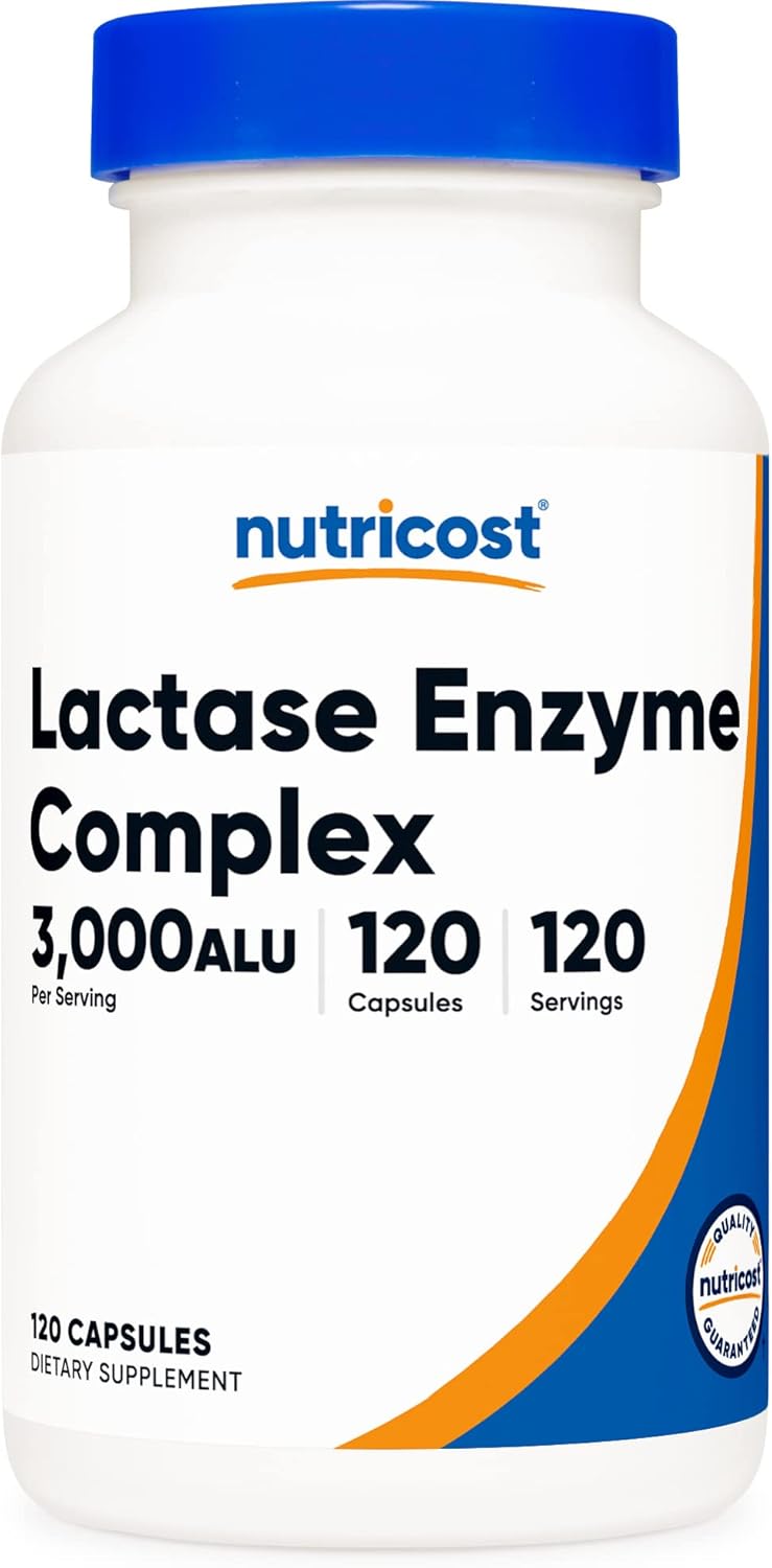 Nutricost Lactase Enzyme Complex 3,000 FCC ALU in 120 Vegetarian Capsules - Non-GMO & Gluten Free (120 Servings)