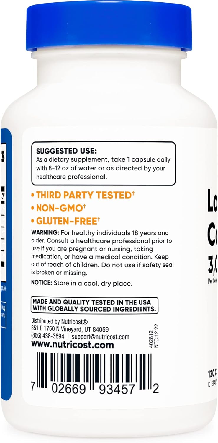 Nutricost Lactase Enzyme Complex 3,000 FCC ALU in 120 Vegetarian Capsules - Non-GMO & Gluten Free (120 Servings)
