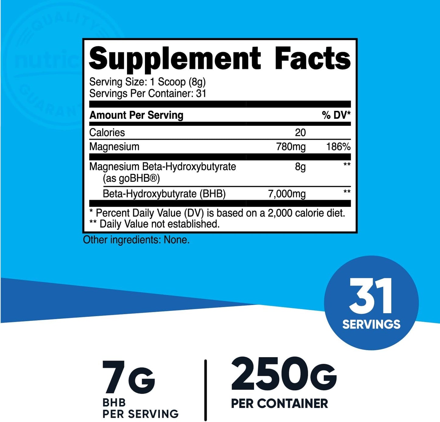 Nutricost Magnesium BHB Salts - 250g Unflavored Exogenous Ketone Supplement