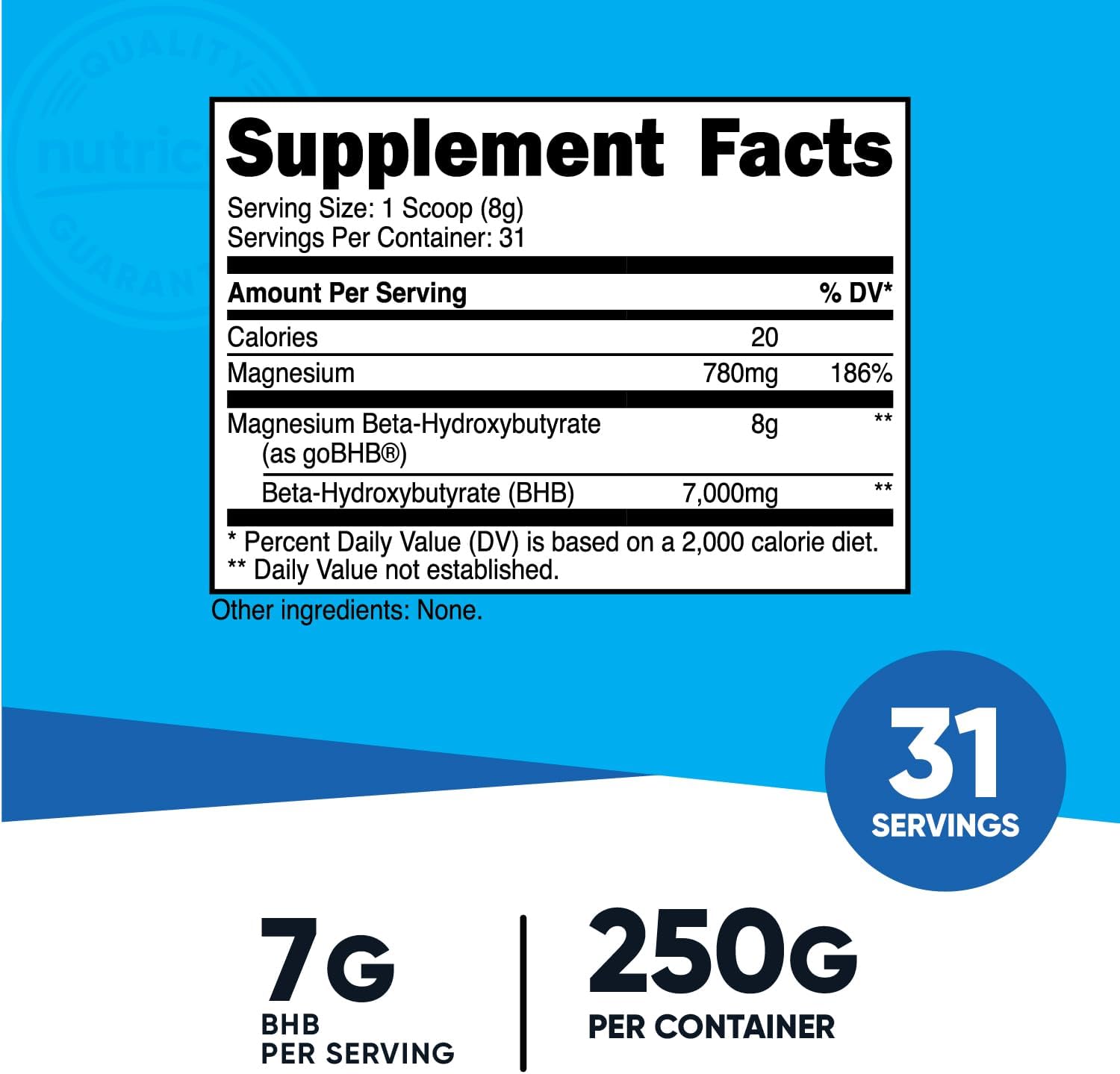 Nutricost Magnesium BHB Salts - 250g Unflavored Exogenous Ketone Supplement