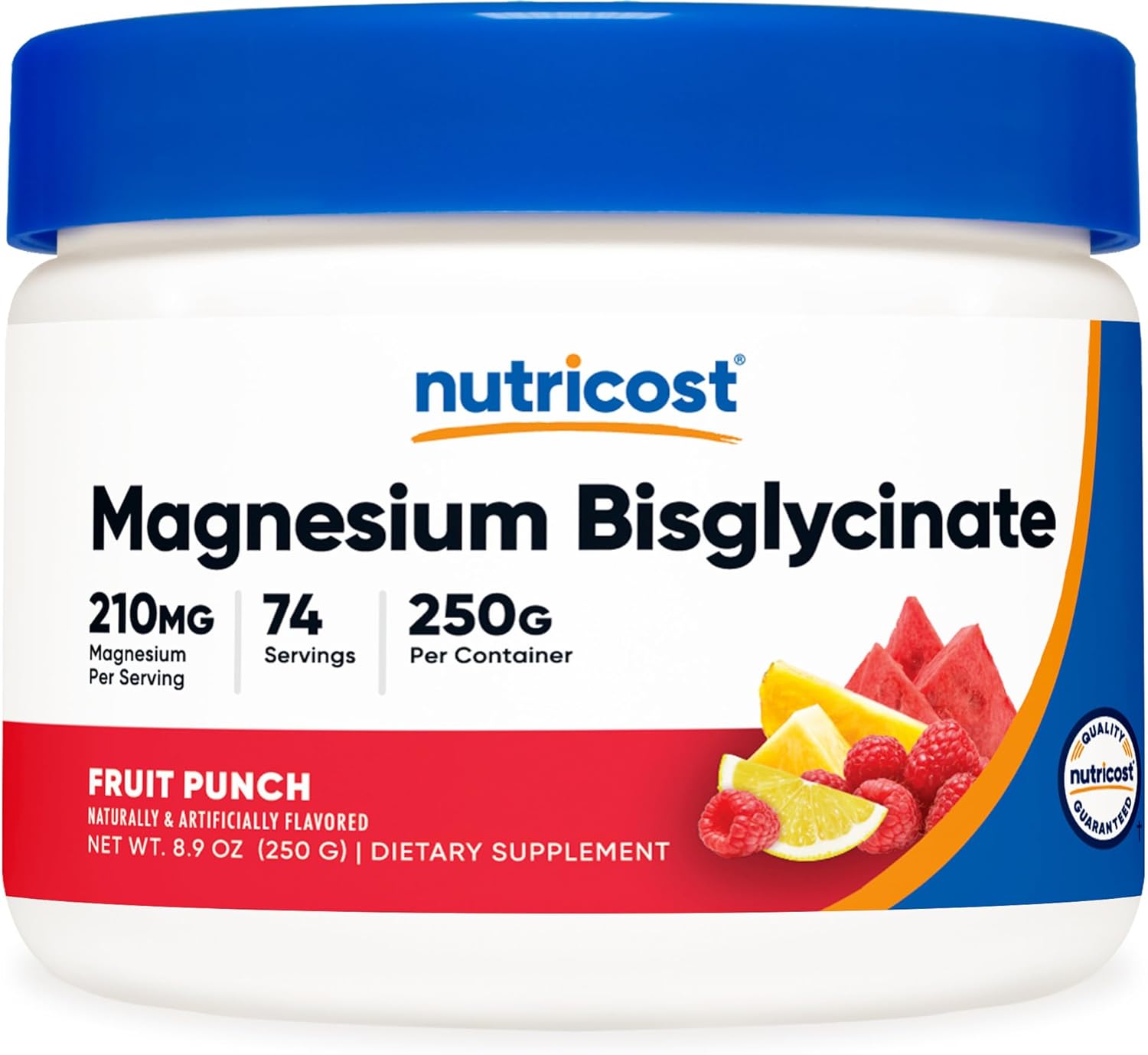 Nutricost Magnesium Bisglycinate Powder - Fruit Punch Flavor, 250g - Chelated Magnesium Supplement