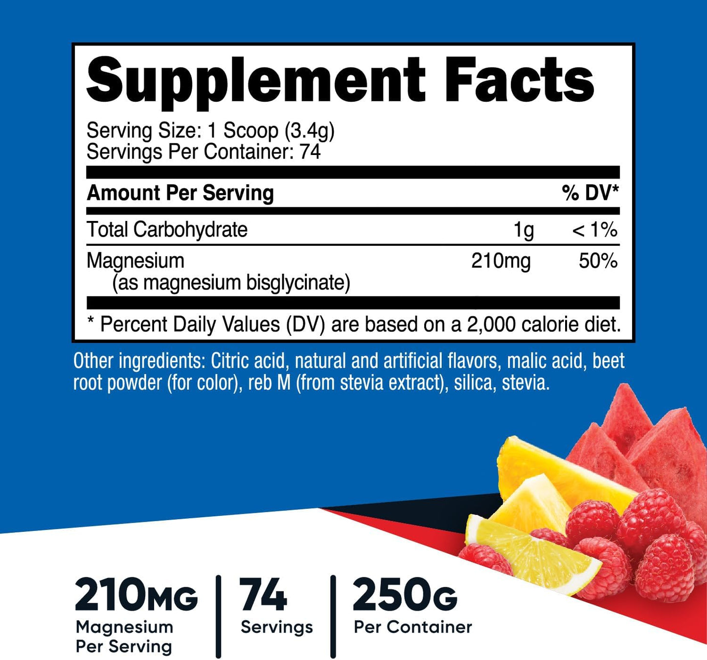 Nutricost Magnesium Bisglycinate Powder - Fruit Punch Flavor, 250g - Chelated Magnesium Supplement