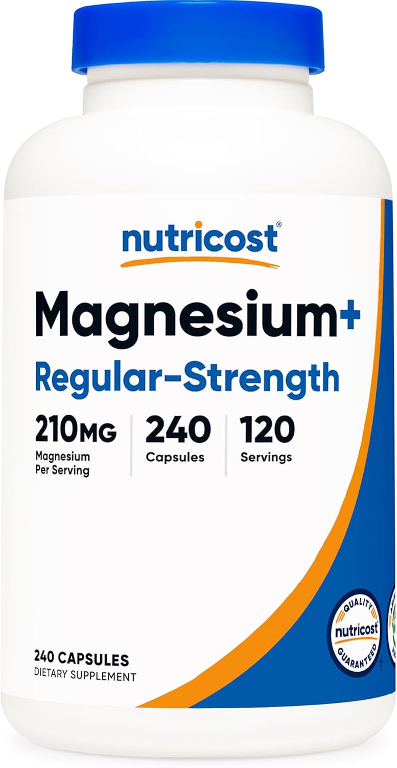 Nutricost Magnesium+ Regular Strength Capsules - 240 count, 210mg, Magnesium Glycinate & Oxide, Non-GMO, Vegan, Gluten Free