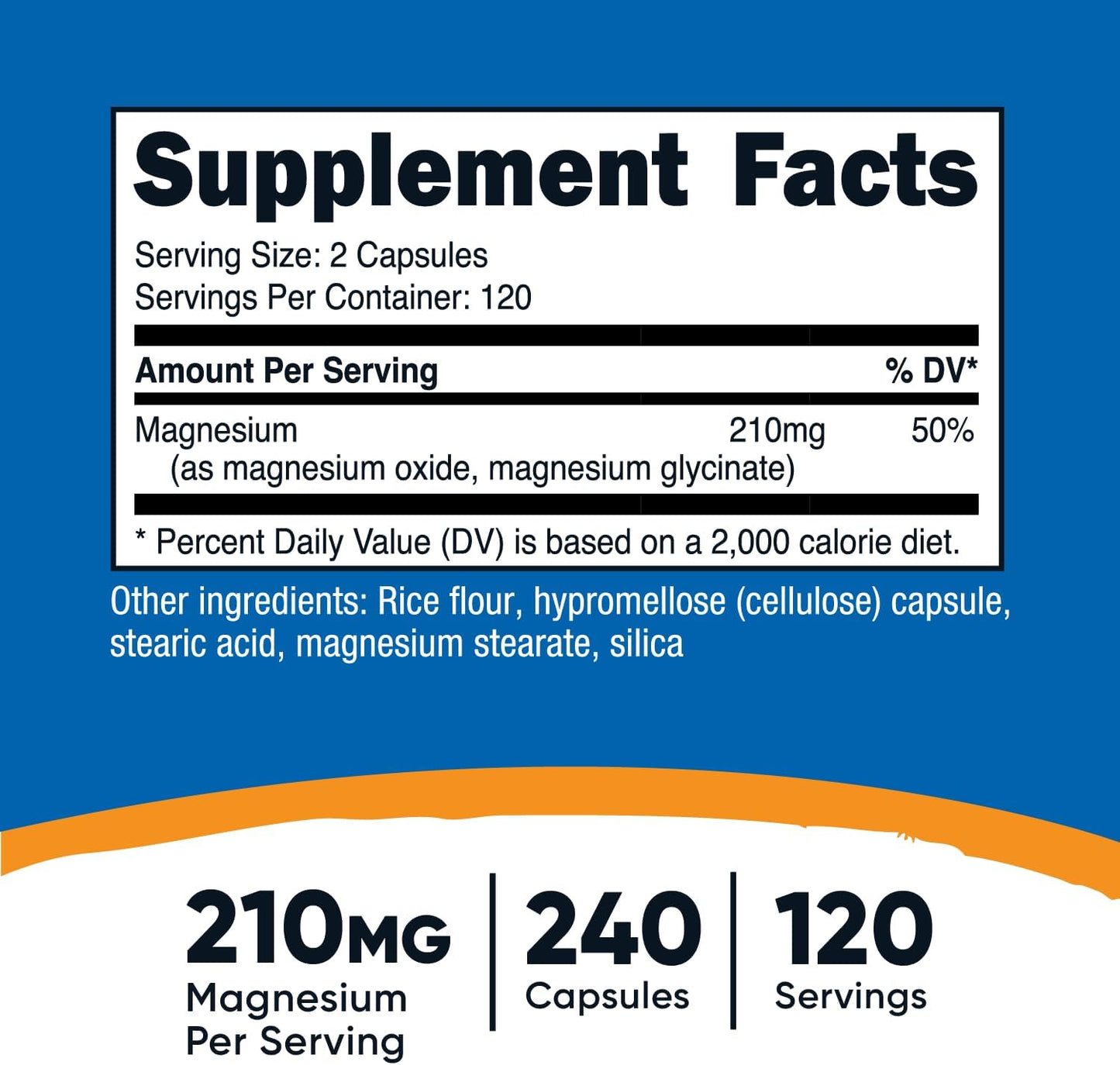 Nutricost Magnesium+ Regular Strength Capsules - 240 count, 210mg, Magnesium Glycinate & Oxide, Non-GMO, Vegan, Gluten Free