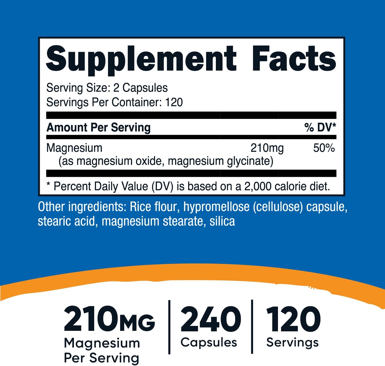 Nutricost Magnesium+ Regular Strength Capsules - 240 count, 210mg, Magnesium Glycinate & Oxide, Non-GMO, Vegan, Gluten Free