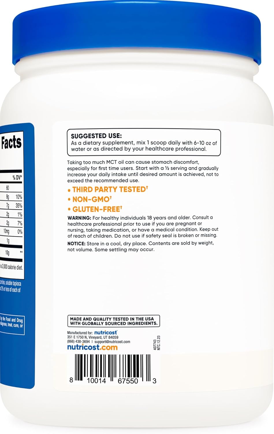 Nutricost MCT Oil Powder 1LB - Ideal for Keto & Ketogenic Diets - Zero Net Carbs, Non-GMO, Gluten-Free - 16oz (Medium Chain Triglyceride)