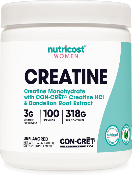 Nutricost Micronized Creatine Monohydrate Powder for Women - Unflavored, 100 Servings, Vegetarian, Non-GMO, Gluten Free