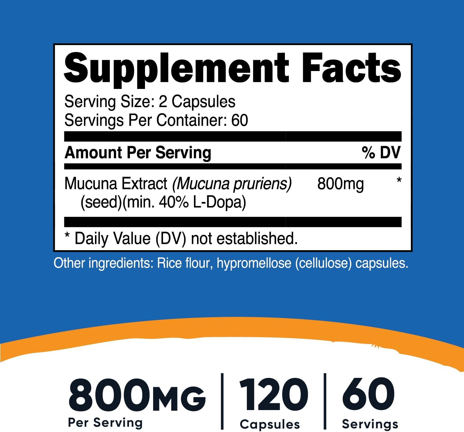 Nutricost Mucuna Pruriens 400mg Capsules - 120 Count, 800mg Per Serving, Vegetarian, Seed Extract