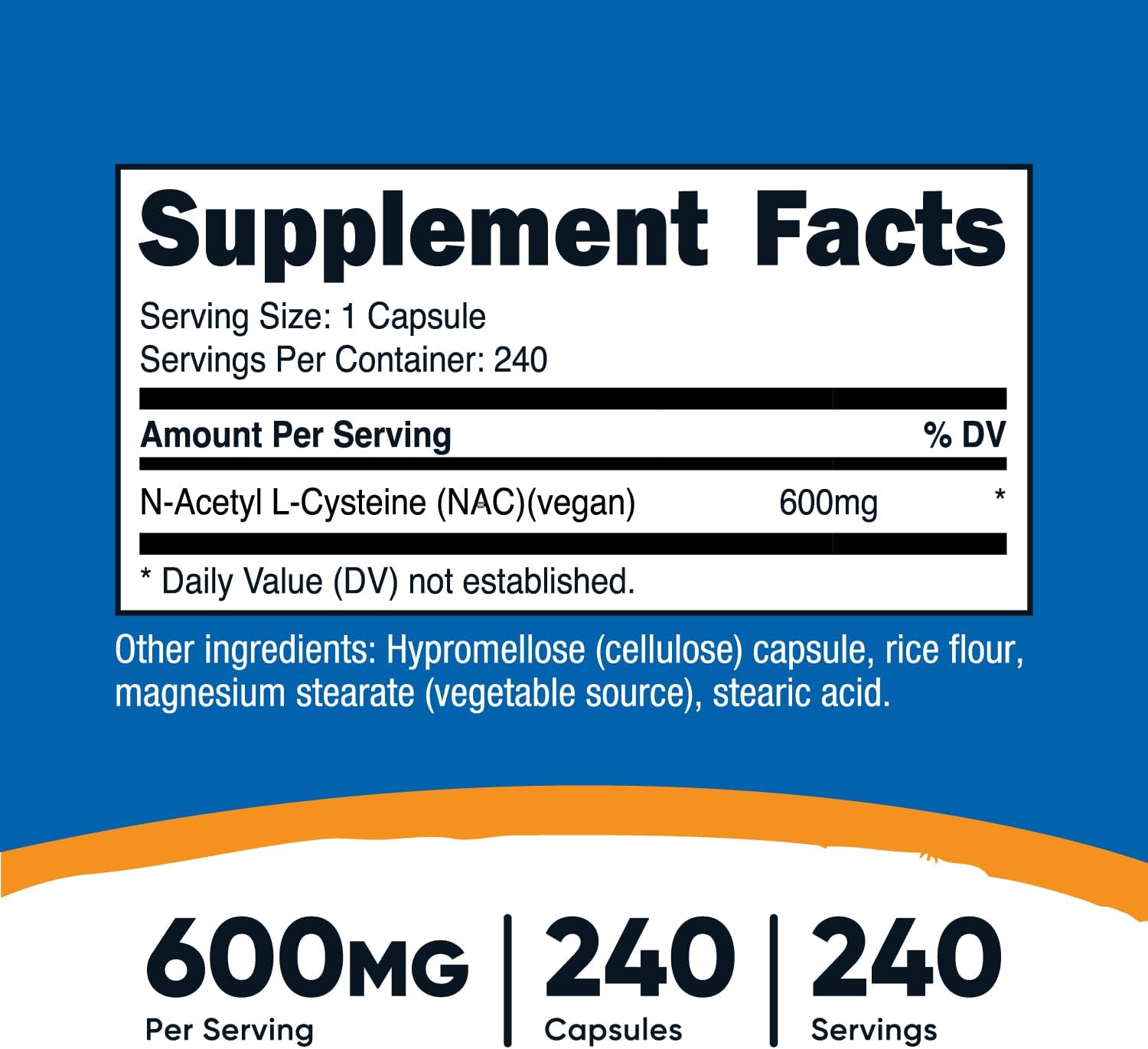 Nutricost NAC 600mg - 240 Vegetarian Capsules - Vegan, Non-GMO, Gluten Free