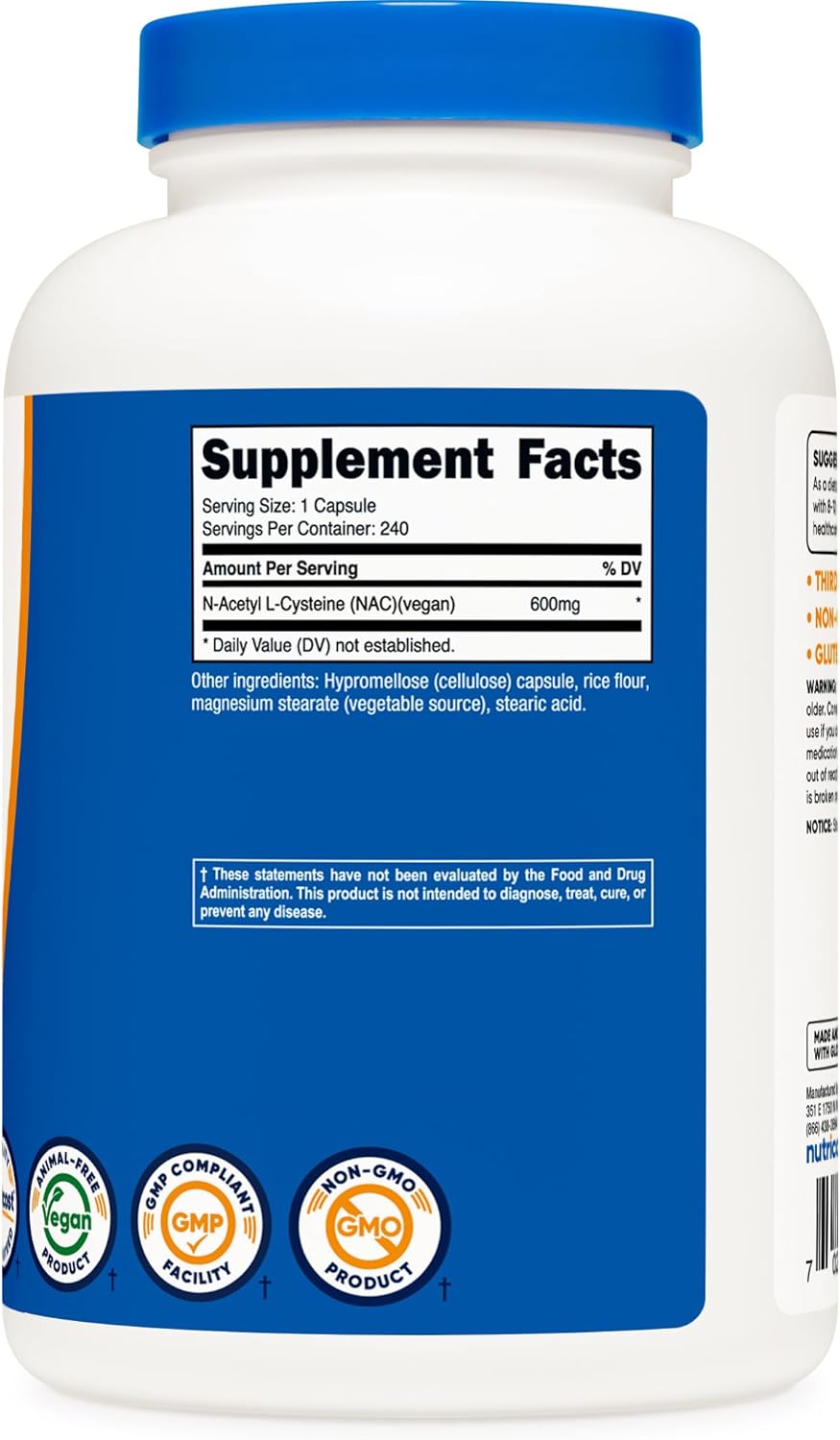 Nutricost NAC 600mg - 240 Vegetarian Capsules - Vegan, Non-GMO, Gluten Free